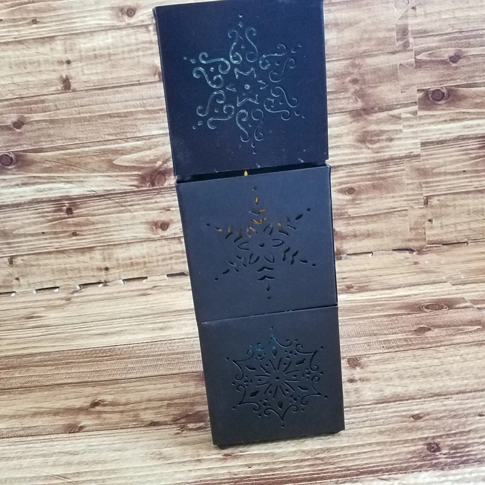 Pier 1 Snowflake Metal/Glass Black Square Candle Holders Votives Three Set